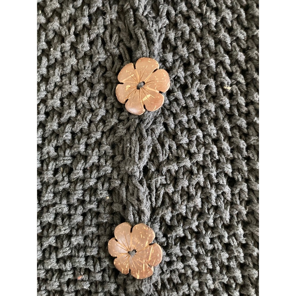 Hopeless Romantic Black Chunky Cotton Knit Cardigan Flower Buttons Collar Large - Picture 3 of 8
